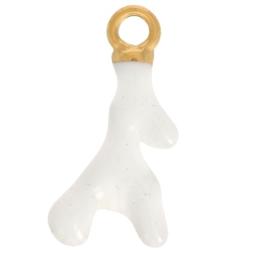 17x8mm Stainless steel 316L Coral charm Epoxy resin - Gold - White x1