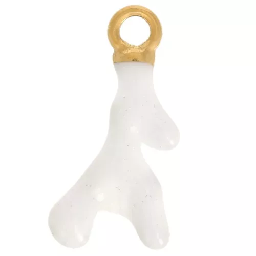 17x8mm Stainless steel 316L Coral charm Epoxy resin - Gold - White x1