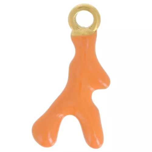 17x8mm Stainless steel 316L Coral charm Epoxy resin - Gold - Orange x1