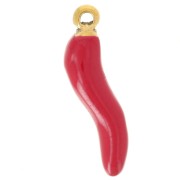 Chili Pepper Charm, 15x4 mm, Epoxy Resin - Gold-Plated 316L Stainless Steel - Red x1