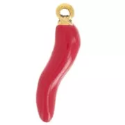 Chilli charm 15x4 mm Epoxy resin - 304 Gold stainless steel - Red x1