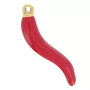 24x6mm Stainless Steel 316L Pimento Pendant Epoxy Resin - Gold - Red x1