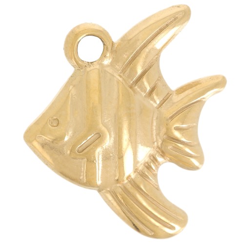 Fish Charm, 16x14 mm - 304L Stainless Steel - Gold-Plated x1