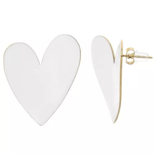 37x29mm 316L stainless steel Heart earrings with Epoxy resin - Gold - White x2