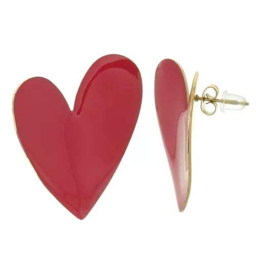 37x29mm 316L stainless steel Heart earrings with Epoxy resin - Gold - Red x2