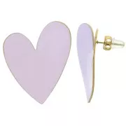 Boucles d'oreilles coeur 37x29 mm Résine époxy - Acier inox 316L Doré - Lilas x2