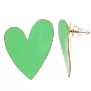 Boucles d'oreilles coeur 37x29 mm Résine époxy - Acier inox 316L Doré - Vert x2