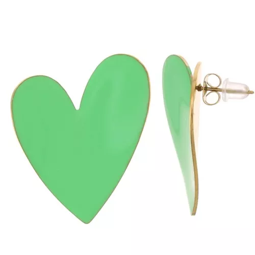 37x29mm 316L stainless steel Heart earrings with Epoxy resin - Gold - Green x2