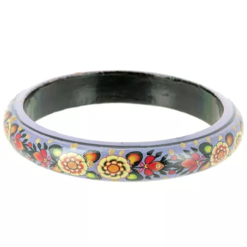 66mm Vintage floral wood bracelet - Purple - Black x1
