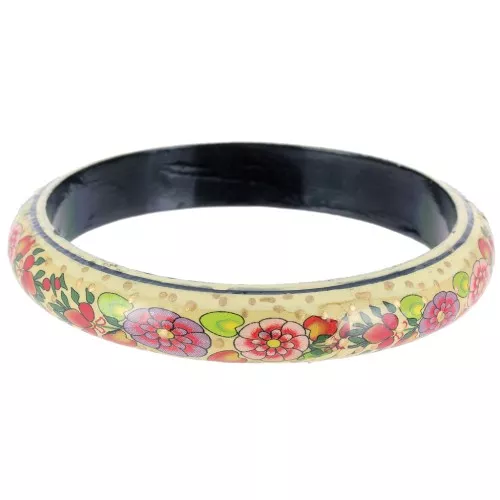 66mm Vintage floral wood bracelet - Cream - Black - Red x1