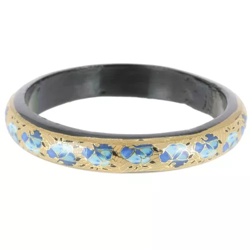 66mm Vintage floral wood bracelet - Gold - Blue - Black x1
