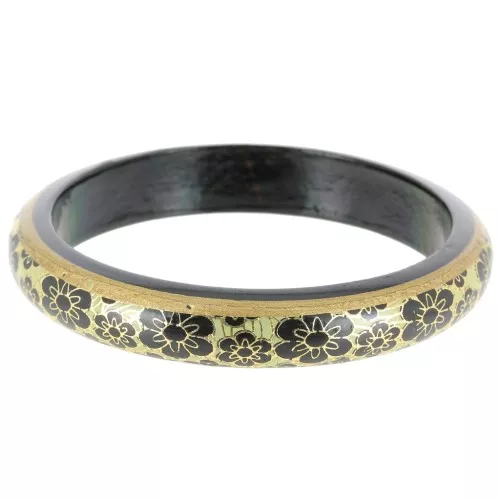 66mm Wooden floral pattern bracelet - Turquoise - Yellow - Black x1
