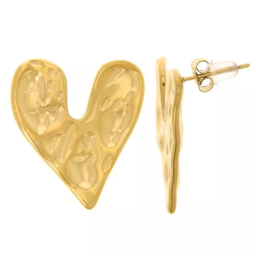 24x22mm 304L stainless steel Hammered heart earrings - Gold x2