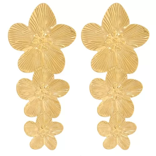 65x30mm Stainless steel 304L Earrings 3 cherry blossoms - Gold x2