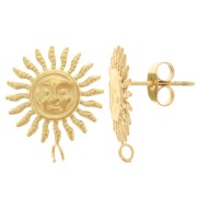 14mm Stainless steel 304L Sun face motif earstuds - Gold x2|raw }}