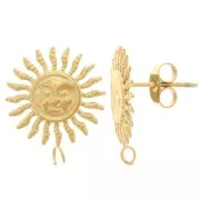 14mm Stainless steel 304L Sun face motif earstuds - Gold x2