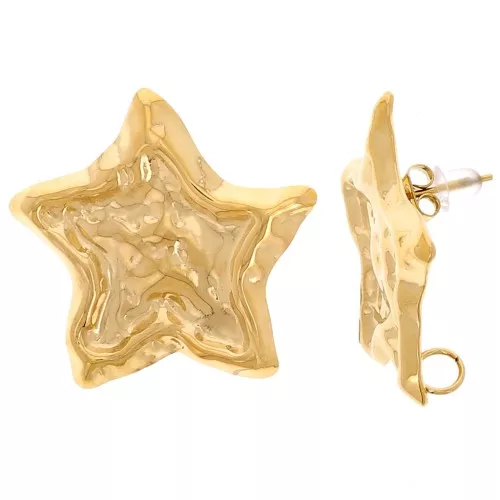 28x30mm 304L Stainless Steel Hammered Starfish Stud Earrings - Gold x2