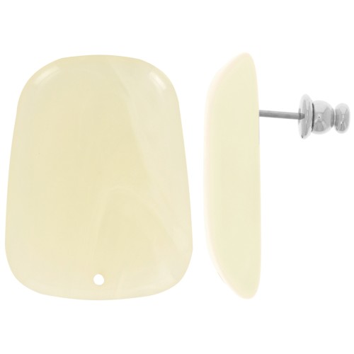 28x22mm Trapeze earstuds in translucent resin - Marbled Ivory x2