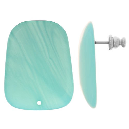 28x22mm Trapeze earstuds in translucent resin - Marbled Caribbean Blue x2
