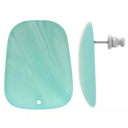 28x22mm Trapeze earstuds in translucent resin - Marbled Caribbean Blue x2