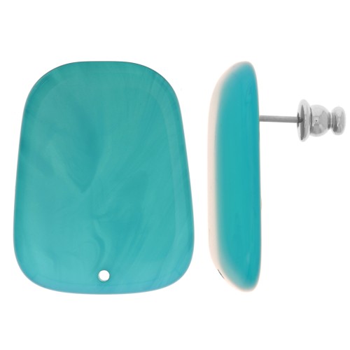 28x22mm Trapeze earstuds in translucent resin - Marbled Lagoon Blue x2