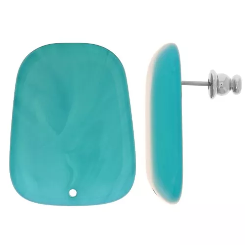 28x22mm Trapeze earstuds in translucent resin - Marbled Lagoon Blue x2
