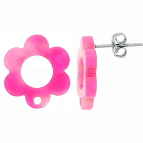 15mm acetate Flower-shaped earstuds - Tortoiseshell Fuchsia pearly x2