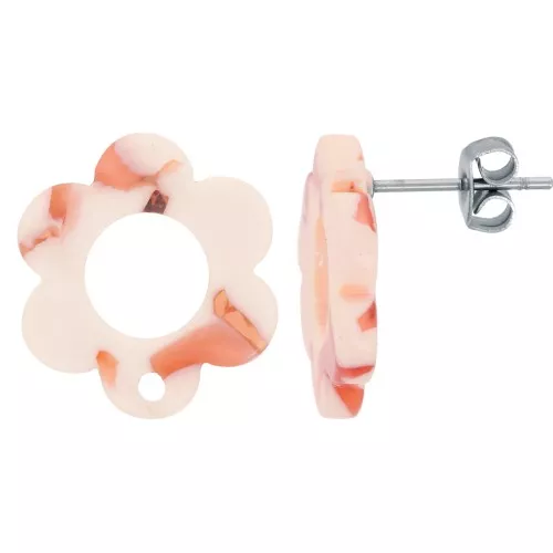 15mm acetate Flower-shaped earstuds - Tortoiseshell Nude x2