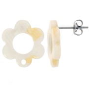 15mm acetate Flower-shaped earstuds - Marbled Ivory effect AB x2|raw }}