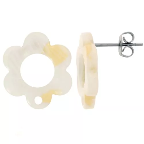 15mm acetate Flower-shaped earstuds - Marbled Ivory effect AB x2