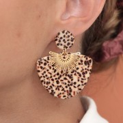 Round 15 mm acetate earstuds - Mottled brown - cream x2