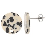 Round 15 mm acetate earstuds - Mottled Black - Beige x2|raw }}