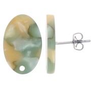 18x12mm Acetate oval earstuds - Marbled Green Orange Pearl x2|raw }}