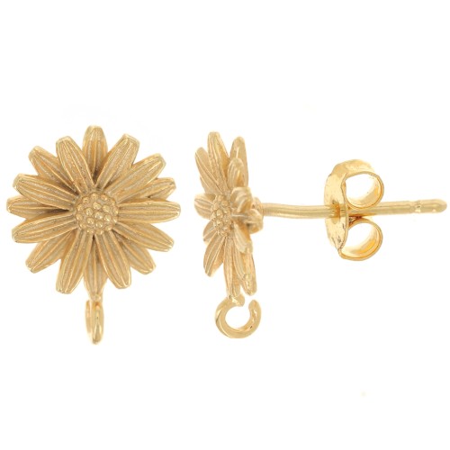 9mm daisy flower earstuds with open hoop - Fine Gold-plated x2