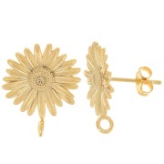 15mm Flower Daisy EarStuds with closed ring - Fine Gold-plated x2