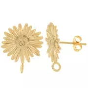 15mm Flower Daisy EarStuds with closed ring - Fine Gold-plated x2
