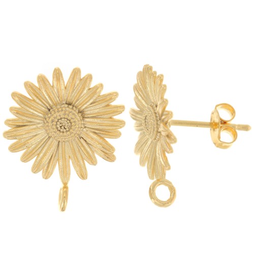 15mm Flower Daisy EarStuds with closed ring - Fine Gold-plated x2