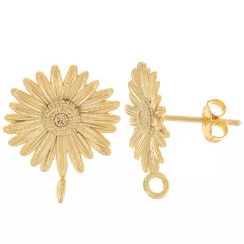 15mm Flower Daisy EarStuds with closed ring - Fine Gold-plated x2