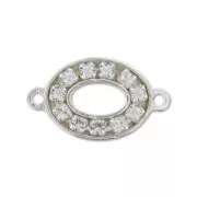 925 Sterling Silver Spacer rhinestones oval 2 rings 17,3x10,2mm x1