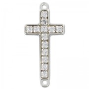 925 Sterling Silver Spacer rhinestones cross 2 rings 24x11mm x1