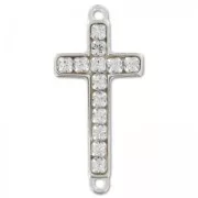 925 Sterling Silver Spacer rhinestones cross 2 rings 24x11mm x1