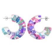 37 mm Wide hoop earrings - Transparent resin with shell inclusion - Purple x2|raw }}