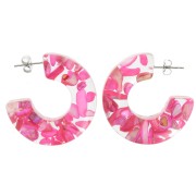 37 mm Wide hoop earrings - Transparent resin with shell inclusion - Fuchsia x2|raw }}
