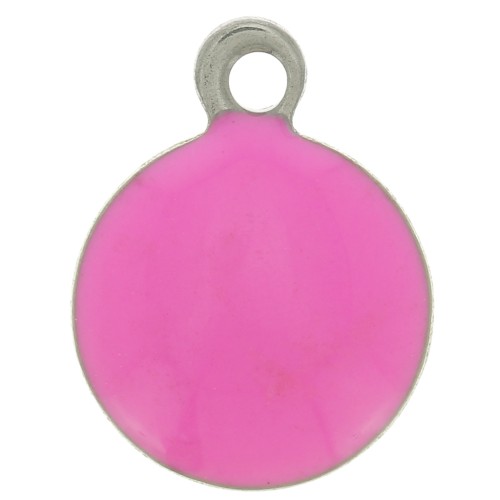 8mm 304 stainless steel and epoxy resin round charms - Fuchsia x5