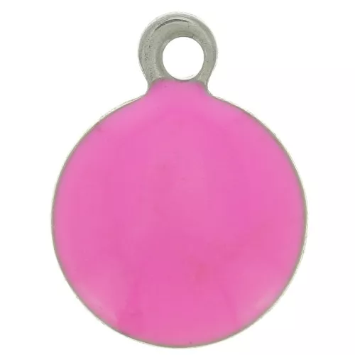 8mm 304 stainless steel and epoxy resin round charms - Fuchsia x5
