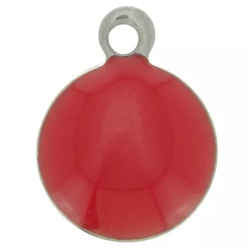 8mm 304 stainless steel and epoxy resin round charms - Red x5