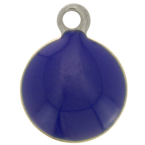 8mm 304 stainless steel and epoxy resin round charms - Navy blue x5