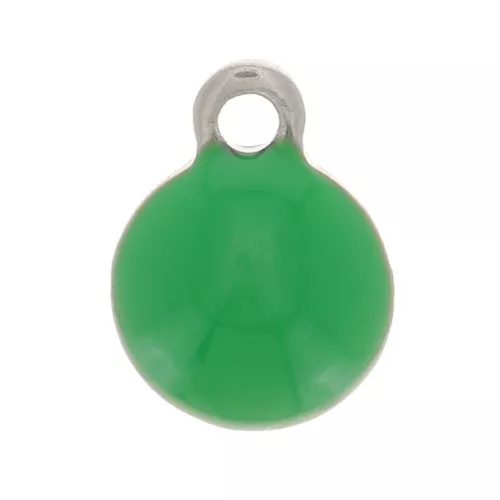 4.5mm 304 stainless steel and epoxy resin round charms - Green x10