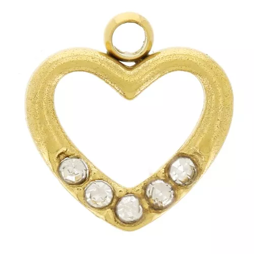 8.5x8mm stainless steel 304L Charm hollow heart zirconium oxides - gold x1