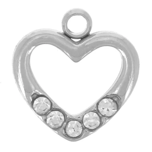 8.5x8mm 304L stainless steel Hollow heart charm zirconium oxides x1